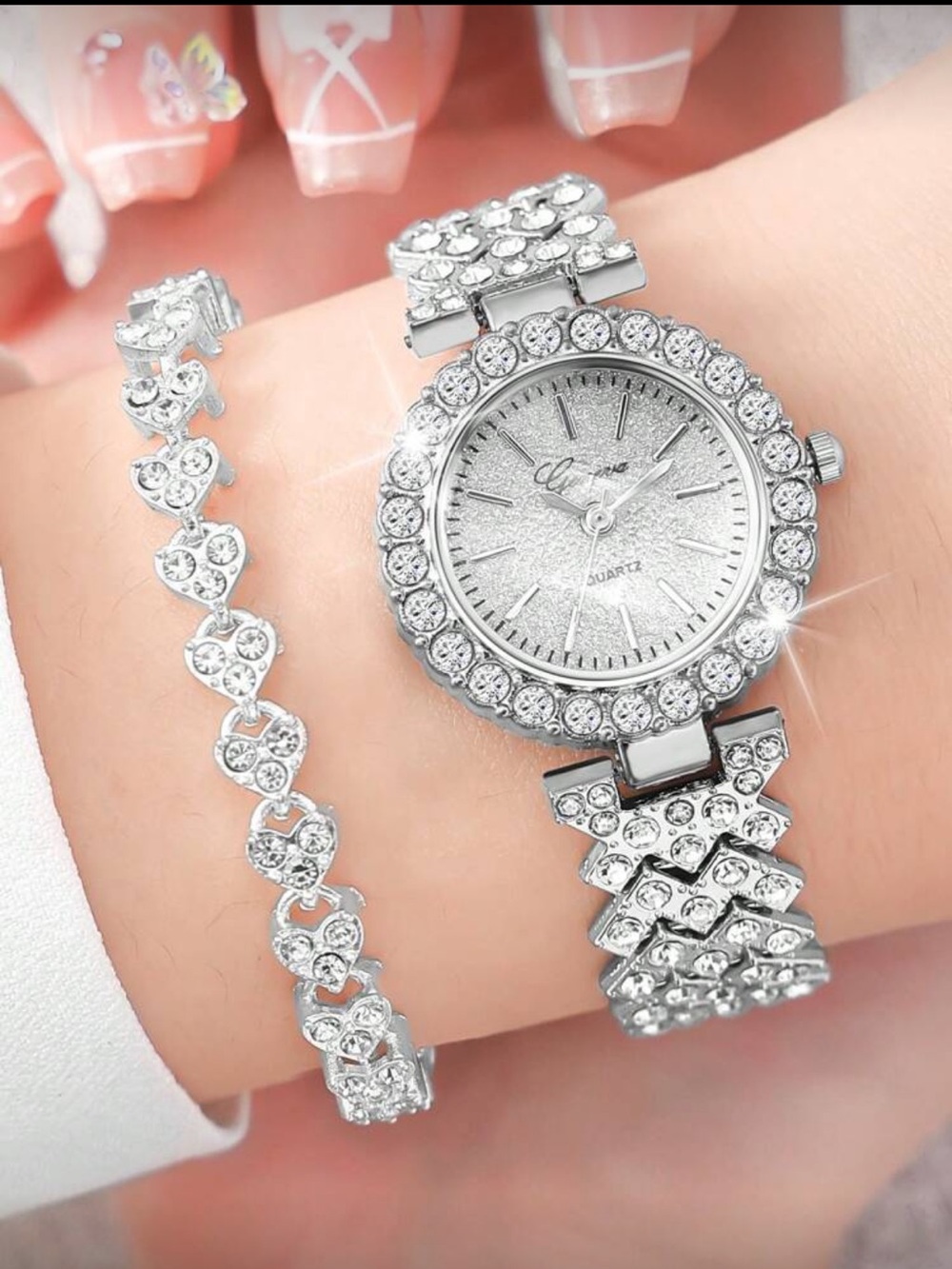 Geneva Silver Crystal-Accent Women’s Watch and Bracelet Set